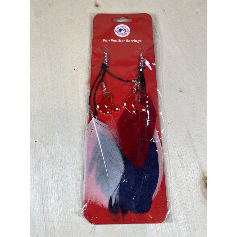 Boston Red Sox MLB Baseball Red Blue Fan‎ Feather Earrings New